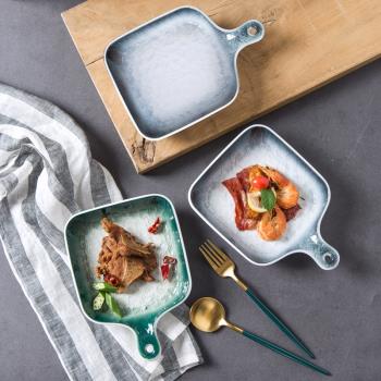 北歐創意烤盤網紅烘焙焗飯盤家用菜盤早餐沙拉釉下彩盤子陶瓷帶手