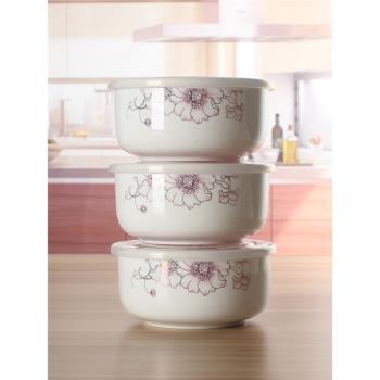 微波爐碗三件套帶蓋創意面碗保鮮碗陶瓷泡面碗便當盒飯盒飯碗套裝