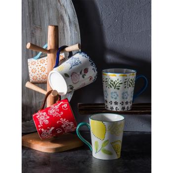 手繪釉下彩個性創意陶瓷杯大容量水杯茶杯情侶杯子簡約復古馬克杯