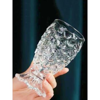 水晶杯玻璃人魚魚尾玻璃杯水杯套裝酒杯魚鱗杯架杯子茶杯高腳杯