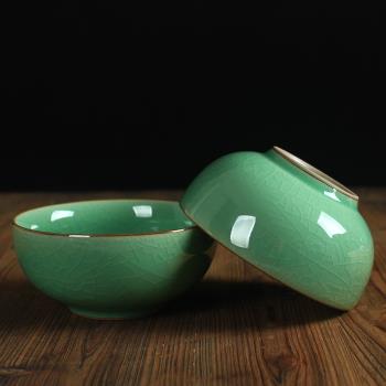 陶瓷碗家用中式米飯碗創意龍泉青瓷哥窯4.5英寸冰裂紋餐具小粥碗