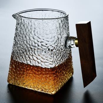 舊望格錘紋耐熱玻璃木把公道杯大號茶海分茶器泡茶分杯茶道配件