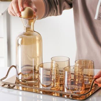 北歐涼水壺水杯套裝創意水晶玻璃冷水壺套裝大容量扎壺涼水瓶