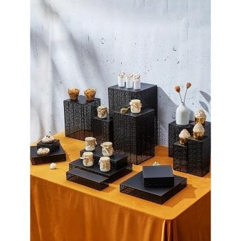 歐式黑色甜品臺擺件婚禮紙杯蛋糕階梯展示架下午茶點心托盤蛋糕盤