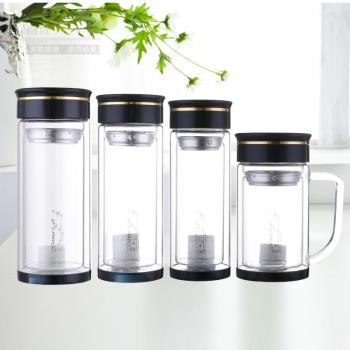 凱霖雙層玻璃杯透明帶蓋過濾網泡茶杯耐熱辦公商務加厚水晶杯子