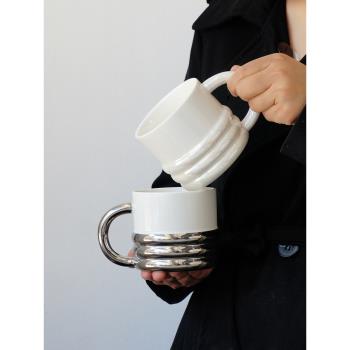 ins 風高顏值情侶高檔精致陶瓷設計感電鍍輕奢女馬克杯水杯咖啡杯