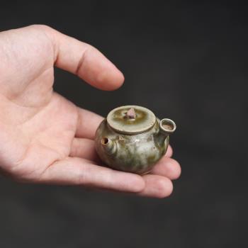 袖珍窯變綠釉小側把迷你小壺掌上壺小號兒童陶瓷一杯單人指尖擺件