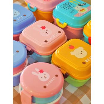 日式兒童便當盒卡通動物小飯盒雙層零食盒寶寶點心盒學生水果盒