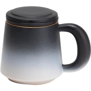 窯變黑白粗陶過濾茶水分離茶杯帶蓋杯子個人專用陶瓷杯辦公杯水杯