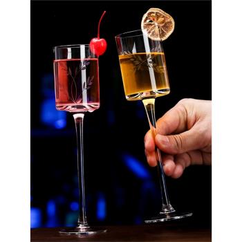 酒吧專用酒杯 創意雞尾酒杯玻璃杯水晶香檳杯 日式手工刻花高腳杯