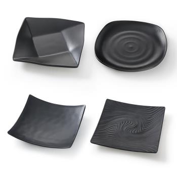 密胺黑色餐具餐廳火鍋店正方盤子塑料方盤菜盤仿瓷餐盤商用涼菜盤