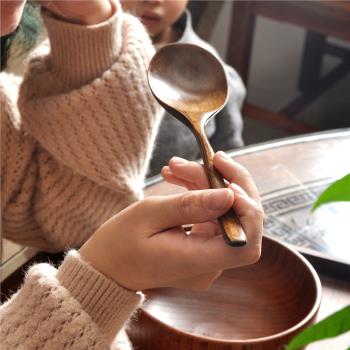 大口干飯人網紅日式ins風天然楠木加長木制吃飯喝湯餐廳公用勺子