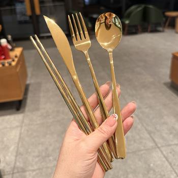 韓式家用不銹鋼西餐餐具刀叉兩件套牛扒吃牛排刀叉勺三件盤子套裝