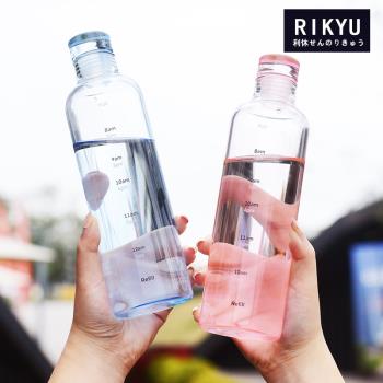 RIKYU日本利休時間刻度水瓶高硼矽玻璃咖啡飲料果汁杯子便攜透明
