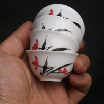 中式高溫釉下彩手繪蘭花工夫茶杯