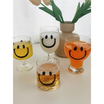 王路飛の韓式笑臉ins高階現代輕奢玻璃杯果汁杯啤酒杯水杯牛奶杯