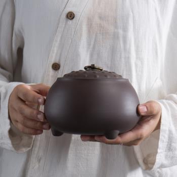 紫砂茶葉罐大號 紫泥密封罐儲存藏茶罐一鷺蓮升銅扣家用茶罐防潮