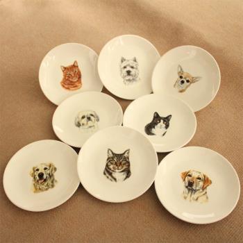創意動物圓形陶瓷貓狗盤子廚余盤人氣卡通金毛家用菜盤甜品早餐盤