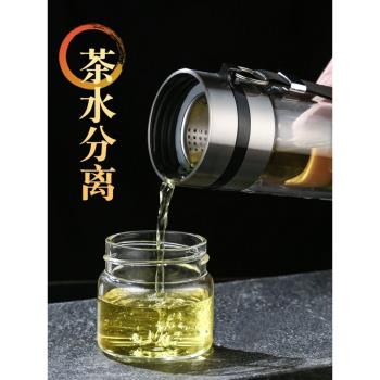 明一雅茶水分離杯泡茶杯便攜過濾杯子男女專用茶道雙層玻璃水杯