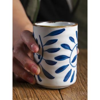 和風四季釉下彩日式陶瓷螺紋水杯 手繪茶杯直口杯配套家用杯子