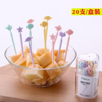 日本Fasola家用創意扎水果簽可愛卡通動物安全小叉子兒童寶寶果插