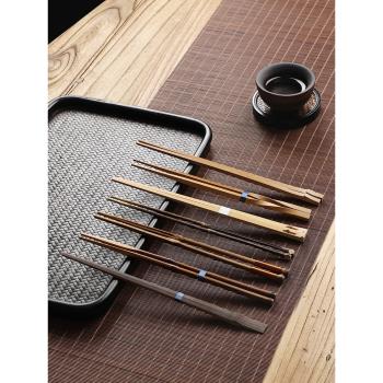 天然竹制手工環保竹筷日式料理尖頭筷 創意家用復古中式竹節筷子