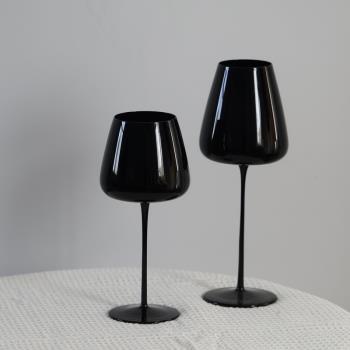 創意彩色高腳杯 奢華金色玻璃紅酒杯 裝飾酒杯擺件黑色盲飲品酒杯