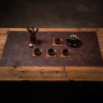 中式防水皮革茶席 禪意簡約現代家居茶墊子 皮質茶席墊創意桌旗