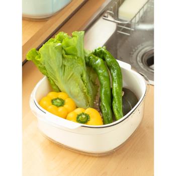 日本PET雙層洗菜盆瀝水籃廚房家用水果盤水槽濾水菜簍淘洗菜籃子