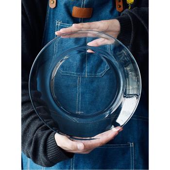 微波爐專用鋼化玻璃盤子家用耐熱菜盤水果盤透明碟子早餐沙拉餐具