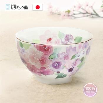 日本進口Ceramic藍日式飯碗美濃燒家用米飯碗套裝陶瓷湯面碗花語