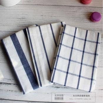 藍白條紋餐巾茶巾蓋布宜家純棉長方形餐墊拍攝背景拍美食攝影道具