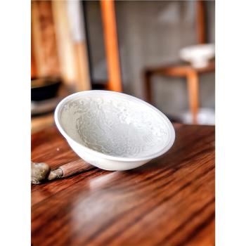 高檔精美定瓷餐具定窯白釉印花碗容量225ml釉色溫潤細膩容易清洗