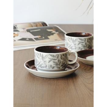 復古北歐中古小眾植物花卉釉下彩陶瓷咖啡杯碟水杯下午茶輕奢杯子