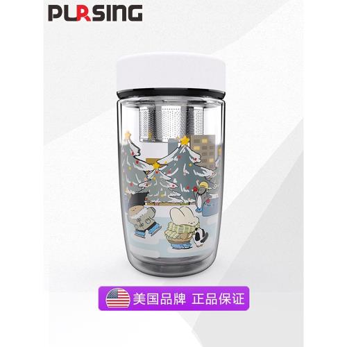 美國PURSING玻璃杯女卡通商務泡茶雙層隔熱大容量高硼硅水杯子男