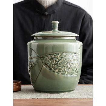 茶葉罐陶瓷密封罐存茶罐禮盒防潮青瓷大號家用儲物罐中式復古茶罐