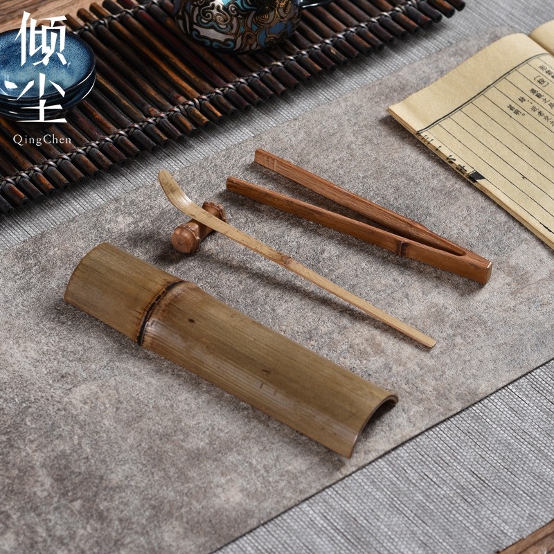 竹子茶則賞茶則茶荷茶道六君子配件竹茶則碳化鏡面竹節禪意|茶道/零配