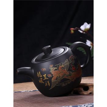 宜興大號容量紫砂壺大井欄壺彩繪中式陶瓷大茶壺茶壺泡茶器一斤水