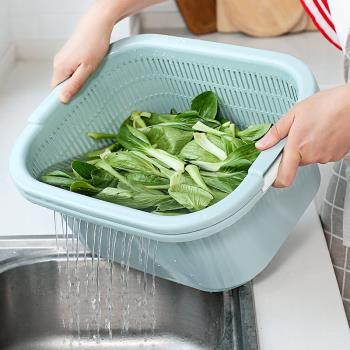 雙層洗菜盆塑料瀝水籃子漏盆淘米神器菜籃淘菜盆家用廚房洗水果盆