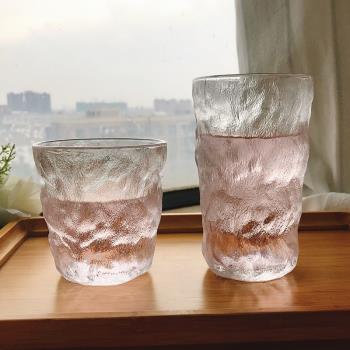 夏日冰川紋玻璃杯高顏值水杯創意ins風果汁飲料杯子男女啤酒杯