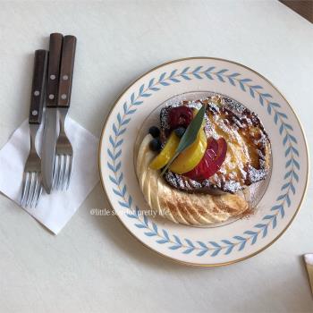 韓國ins復古金邊樹葉陶瓷盤甜品早餐brunch松餅咖啡蛋糕盤仙女風