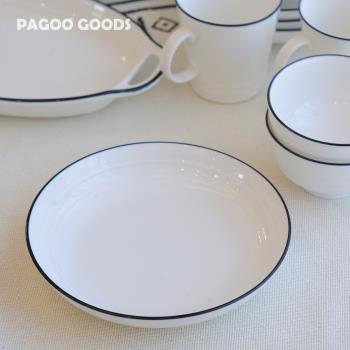 PAGOO北歐田園風藍邊陶瓷家用湯盤平盤菜盤子飯碗湯碗湯勺調味罐