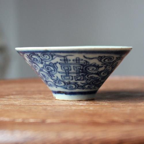 青花喜字斗笠香杯明清老窯陶瓷|茶杯|ETMall東森購物網