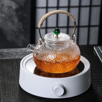 茶壺電陶爐燒水壺茶具耐高溫玻璃家用小型煮茶器養生壺錘紋泡茶壺