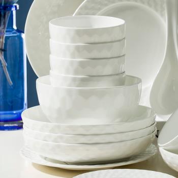 景恒陶瓷純白色骨瓷家用大碗菜盤不規則單個碗盤子湯盤面碗米飯碗