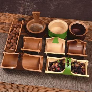 竹制禪意茶點盤 中式水果盤 干果盤日式茶道點心碟精致實木零食盒