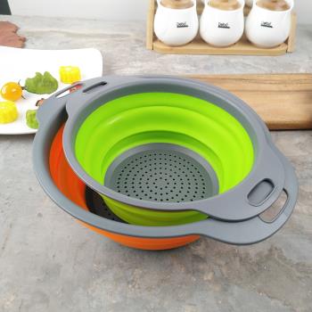 清貨特價折疊圓形多功能瀝水籃家用廚房洗瓜果蔬菜帶漏水洗菜盆子