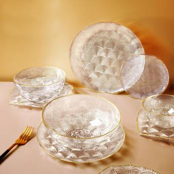 日式祥云紋中式餐具套裝家用網紅ins干果水果盤子高顏值玻璃碗碟