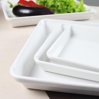 塑料白色長方形托盤密胺仿瓷加深盤子熟食鹵味加厚自助餐盤食品級