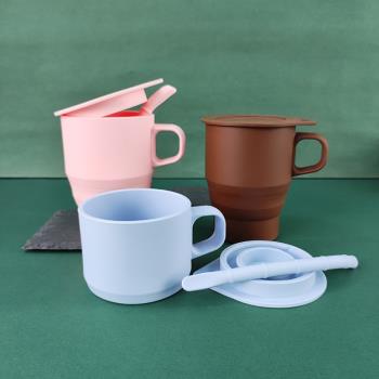 350ml食品級矽膠咖啡杯折疊耐高溫便攜手柄杯子帶吸管馬克杯帶蓋